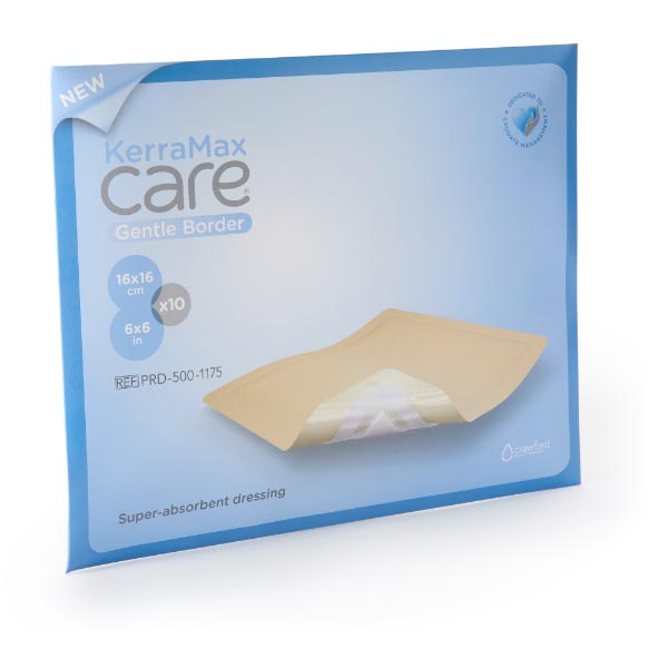 Super Absorbent Dressing KerraMax Care® Gentle Border Nonwoven 6 X 6 Inch Sterile