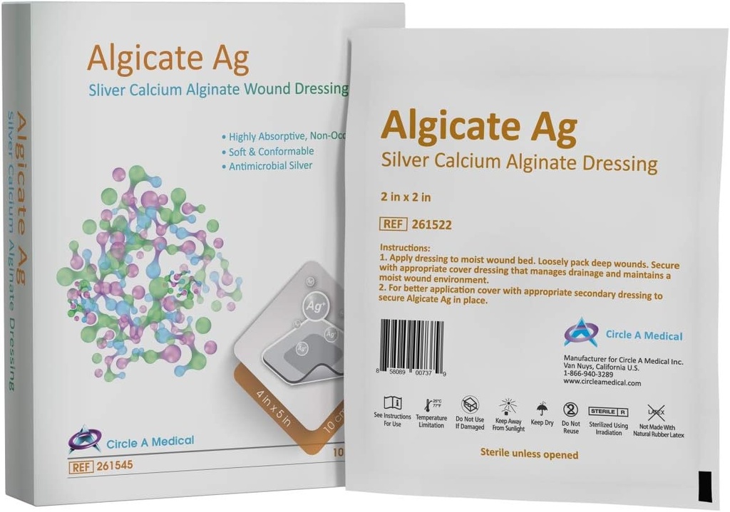 Silver Calcium Alginate Dressing, 4" x 5", Sterile 1s, 10/bx