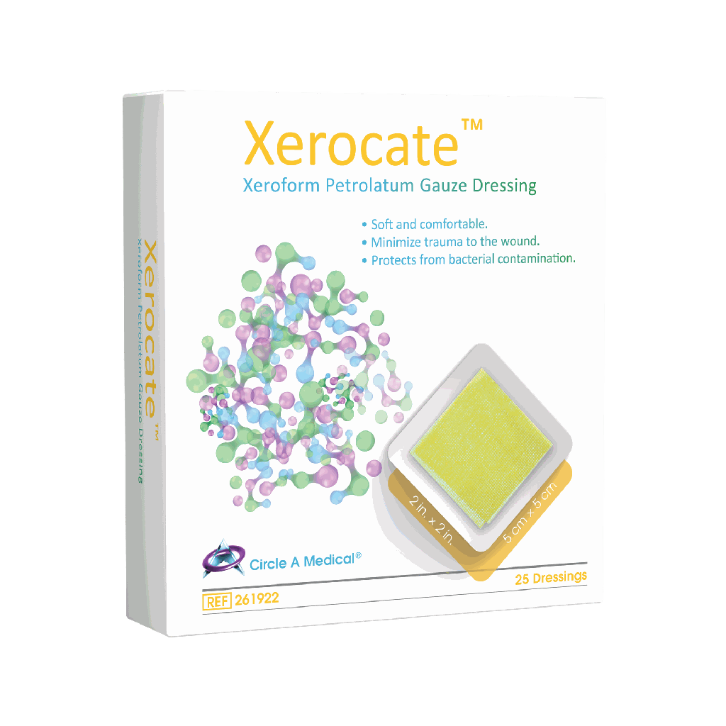 Xerocate Petrolatum Gauze Dressing, 2" x 2" Patch Peelable Foil Packs, 25/bx