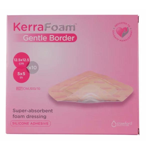 Silicone Foam Dressing KerraFoam™ Gentle Border 5 X 5 Inch Square Silicone Adhesive with Border Sterile