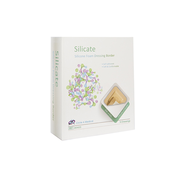 Silicate Silicone Border Foam Dressing, Gentle, 3" x 3", 10/bx