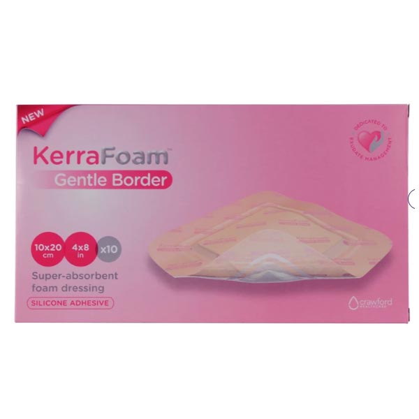 Silicone Foam Dressing KerraFoam™ Gentle Border 4 X 8 Inch Rectangle Silicone Adhesive with Border Sterile