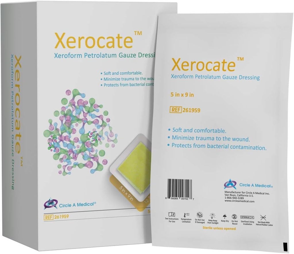 Xerocate Petrolatum Gauze Dressing, 5" x 9" Patch Peelable Foil Packs 50/bx