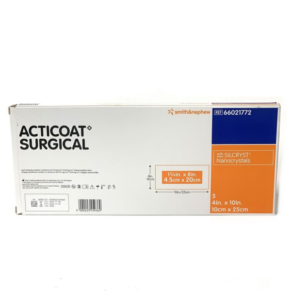 Silver Foam Dressing Acticoat Surgical 4 X 10 Inch Rectangle Sterile