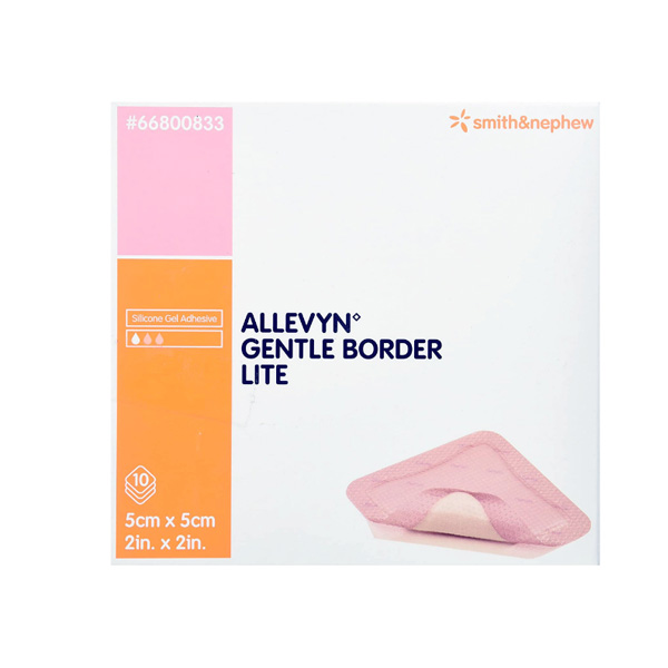 Thin Silicone Foam Dressing Allevyn Gentle Border Lite 2 X 2 Inch Square Silicone Gel Adhesive with Border Sterile