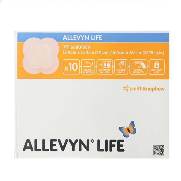 Silicone Foam Dressing Allevyn Life 6 X 6 Inch Quadrilobe Silicone Adhesive with Border Sterile