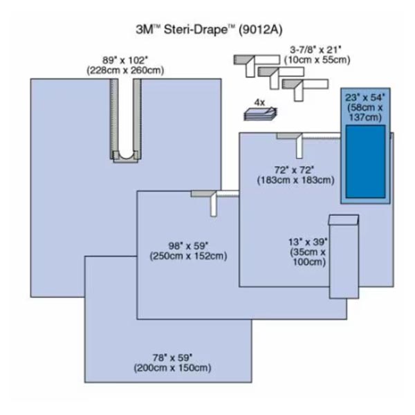 Steri-Drape™ Orthopedic Surgical Pack: Op Tape, Hand Towels, Legging, Medium & Large Adhesive Drape Sheets, Adhesive Split Sheet, Mayo Stand Cover, Instrument Table Cover, 5/bx, 2 bx/cs