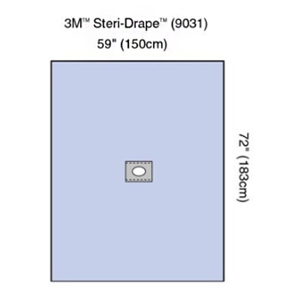 Steri-Drape™ Adhesive Aperture Drape, 59" x 72", Absorbent Impervious Material, Off-Centered Oval Aperture, 25/bx, 2 bx/cs