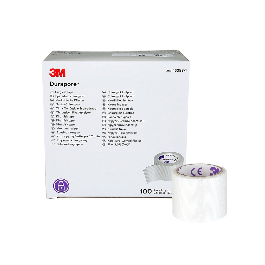 Medical Tape 3M™ Durapore™ Single Use Roll Silk-Like Cloth 1 Inch X 1-1/2 Yard White NonSterile