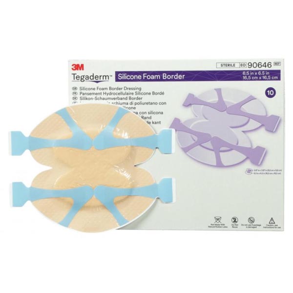 Silicone Foam Dressing 3M™ Tegaderm™ 6 X 6 Inch Heel / Contour Silicone Adhesive with Border Sterile