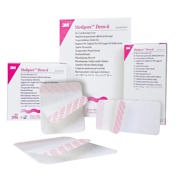 Dressing Retention Tape with Liner 3M™ Medipore™ Dress-It Pre-Cut Pad Soft Cloth 5-7/8 X 5-7/8 Inch White NonSterile