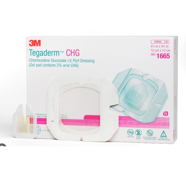 I.V. Specialty Dressing 3M™ Tegaderm™ CHG I.V. Port CHG (Chlorhexidine Gluconate) / Film 4-3/4 X 4-3/4 Inch Sterile
