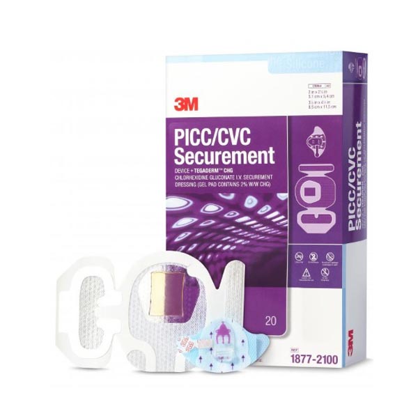 Antimicrobial I.V. Specialty Dressing 3M™ PICC/ CVC Securement Device + Tegaderm™ CHG CHG (Chlorhexidine Gluconate) / Film 3-1/2 X 4-1/2 Inch Sterile