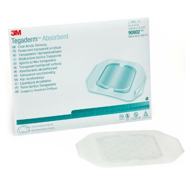 Absorbent Acrylic Transparent Film Dressing 3M™ Tegaderm™ Square 5-7/8 X 6 Inch 2 Tab Delivery Without Label Sterile