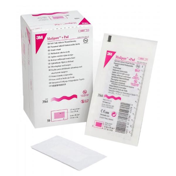 Adhesive Dressing 3M™ Medipore™ 2-3/8 X 4 Inch Soft Cloth Rectangle White Sterile