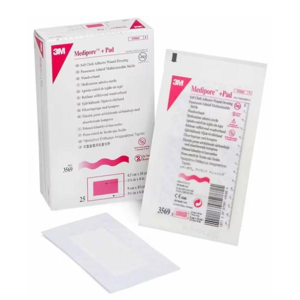 Adhesive Dressing 3M™ Medipore™ 3-1/2 X 6 Inch Soft Cloth Rectangle White Sterile