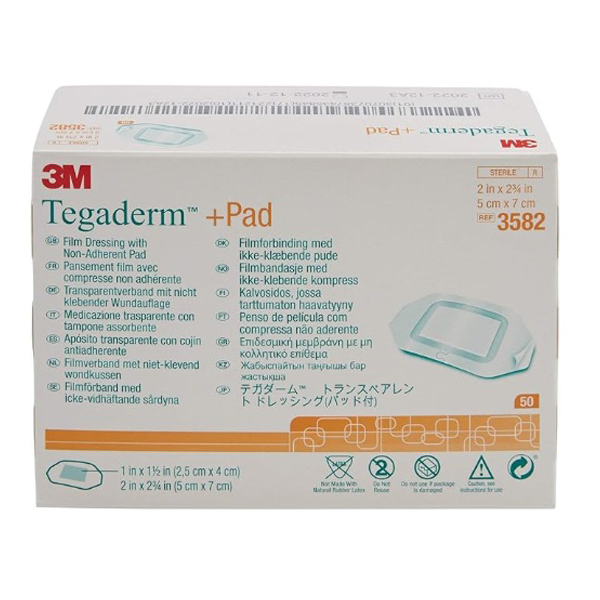 Transparent Film Dressing with Pad 3M™ Tegaderm™ Rectangle 2 X 2-3/4 Inch Frame Style Delivery Without Label Sterile