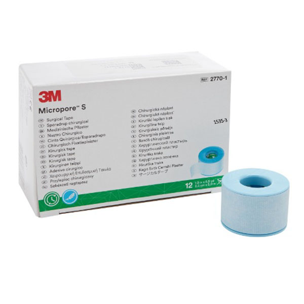 Medical Tape 3M™ Micropore™ S Skin Friendly Silicone 1 Inch X 5-1/2 Yard Blue NonSterile