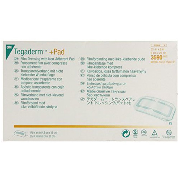 Transparent Film Dressing with Pad 3M™ Tegaderm™ Rectangle 3-1/2 X 8 Inch Frame Style Delivery Without Label Sterile