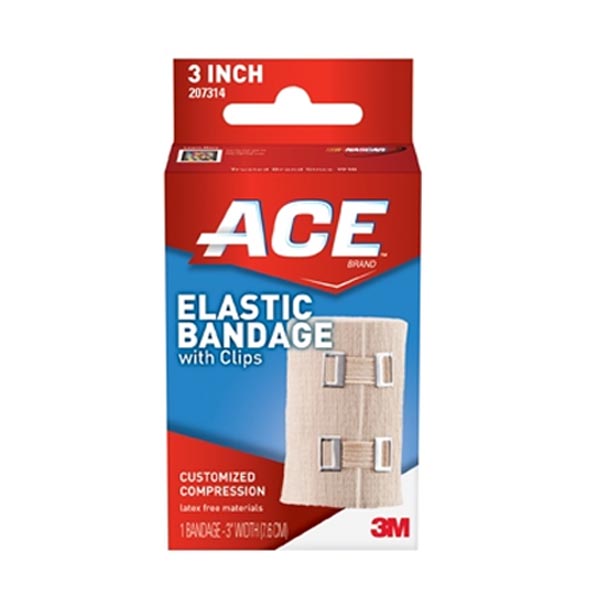 Elastic Bandage 3M™ ACE™ 3 Inch Width Standard Compression Clip Detached Closure Tan NonSterile