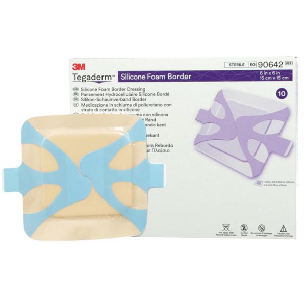 Silicone Foam Dressing 3M™ Tegaderm™ 6 X 6 Inch Square Silicone Adhesive with Border Sterile