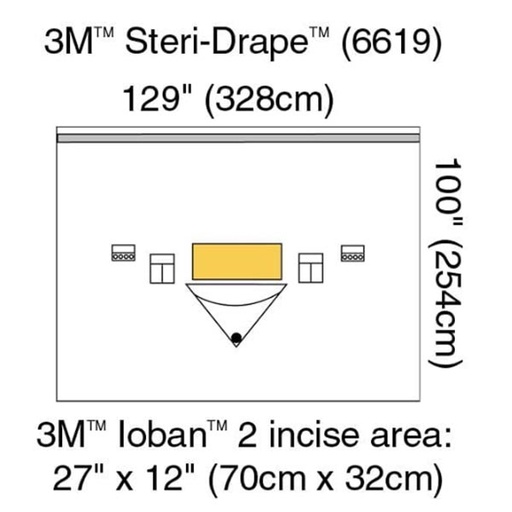 [MMM-6619] Orthopedic Drape 3M™ Steri-Drape™ Large Isolation Drape with Incise and Pouch 129 W X 100 L Inch Sterile