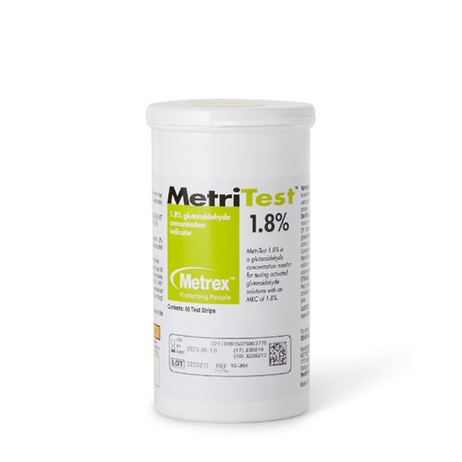 [MET-10-304] Glutaraldehyde Concentration Indicator MetriTest™ 1.8% Pad 60 Test Strips Bottle Single Use