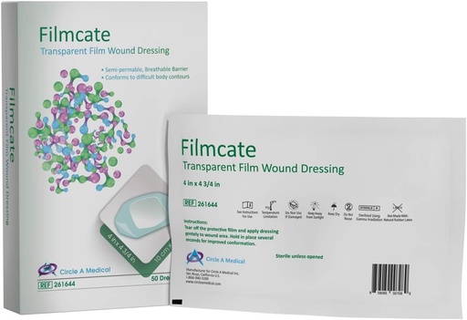 [CIR-261644] Filmcate Transparent Adhesive Dressing, 4" x 4¾", 50/bx