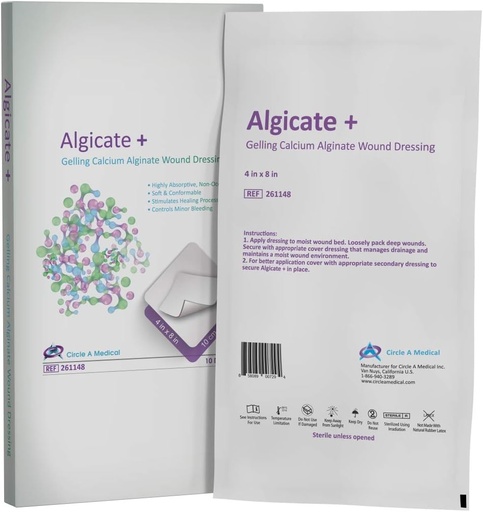 [CIR-261148] Alginate+ Gelling Calcium Alginate Dressing, 4" x 8", Sterile 1s, 10/bx