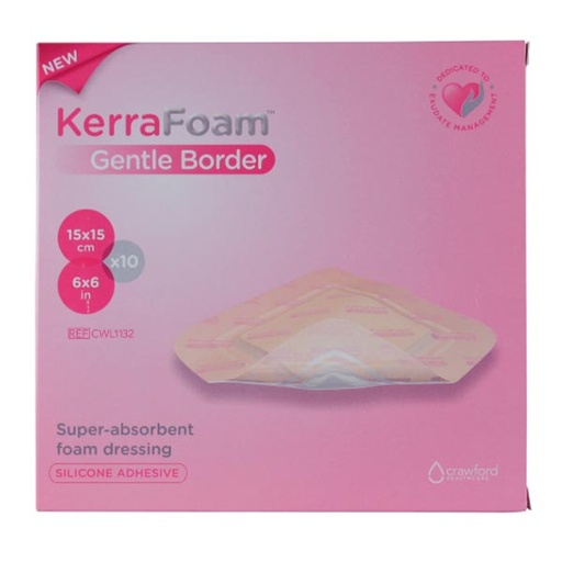 [MMM-CWL1132] Silicone Foam Dressing KerraFoam™ Gentle Border 6 X 6 Inch Square Silicone Adhesive with Border Sterile