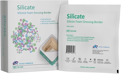 [CIR-261444] Silicate Silicone Border Foam Dressing, Gentle, 4" x 4", 10/bx