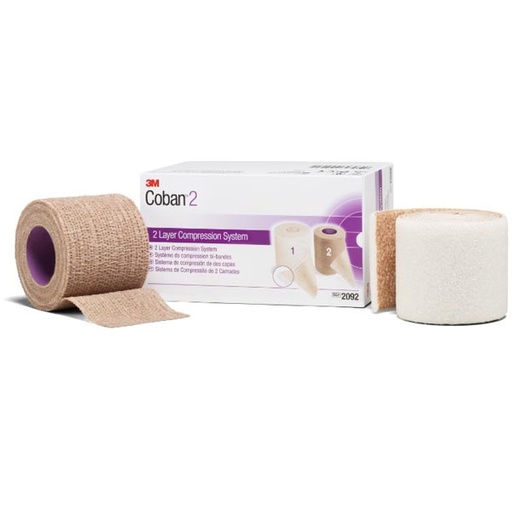 [MMM-2092] 2 Layer Compression Bandage System 3M™ Coban™ 2 2 Inch X 1-3/10 Yard / 2 Inch X 3 Yard 35 to 40 mmHg Self-adherent Closure Tan / White NonSterile