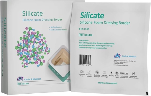 [CIR-261466] Silicate Silicone Border Foam Dressing, Gentle, 6" x 6", 10/bx