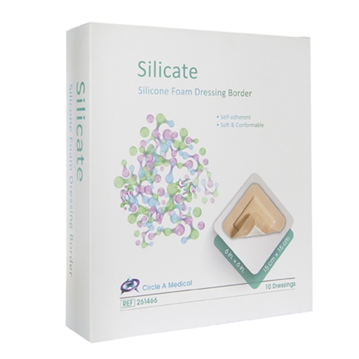 [CIR-261466] Silicate Silicone Border Foam Dressing, Gentle, 6" x 6", 10/bx