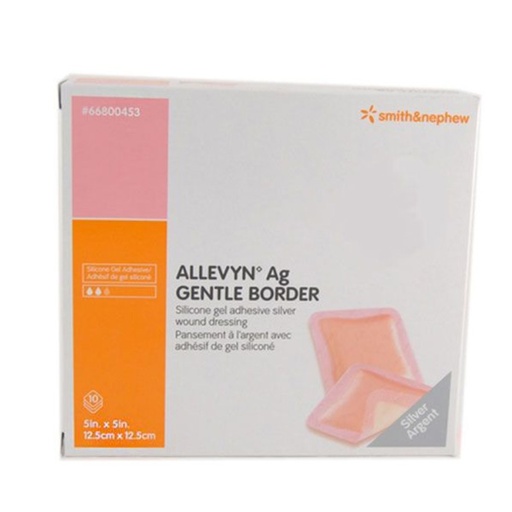 [SMI-66800453] Silver Silicone Foam Dressing Allevyn Ag Gentle Border 5 X 5 Inch Square Sterile