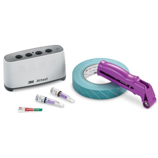 [MMM-490MKIT] 3M™ Attest™ Mini Auto-Reader Starter Kit (1)Mini Auto-reader, (100) Attest Super Rapid Biological Indicators (1492VS), (1000) Attest™ Steam Chemical Type 5 Integrators (1243B), (10) Rolls of Comply™ Steam Indicator Tape for Disposable Wraps (1355-24MM), Instructions For Use