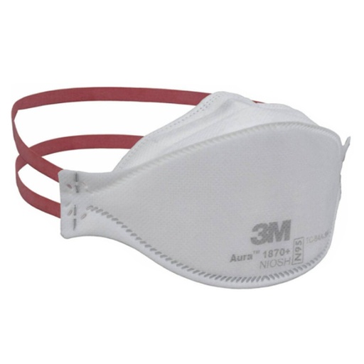 [MMM-1870+BULK] Particulate Respirator / Surgical Mask 3M™ Aura™ Medical N95 Flat Fold Elastic Strap One Size Fits Most White NonSterile ASTM F1862 Adult
