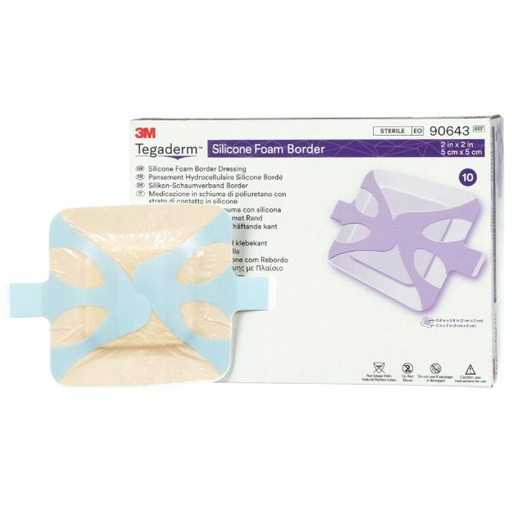 [MMM-90643] Silicone Foam Dressing 3M™ Tegaderm™ 2 X 2 Inch Square Silicone Adhesive with Border Sterile