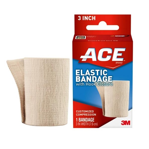 [MMM-207603] Elastic Bandage 3M™ ACE™ 3 Inch Width Standard Compression Single Hook and Loop Closure Tan NonSterile