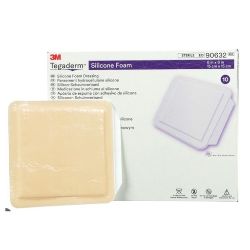 [MMM-90632] Silicone Foam Dressing 3M™ Tegaderm™ 6 X 6 Inch Square Silicone Adhesive Without Border Sterile