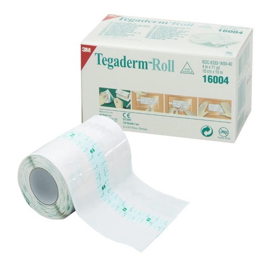 [MMM-16004] Transparent Film Dressing 3M™ Tegaderm™ Roll 4 Inch X 11 Yard 2 Tab Delivery Without Label NonSterile