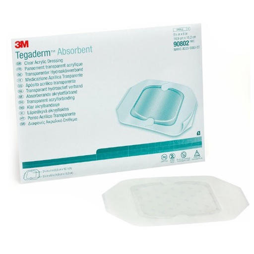 [MMM-90802] Absorbent Acrylic Transparent Film Dressing 3M™ Tegaderm™ Square 5-7/8 X 6 Inch 2 Tab Delivery Without Label Sterile