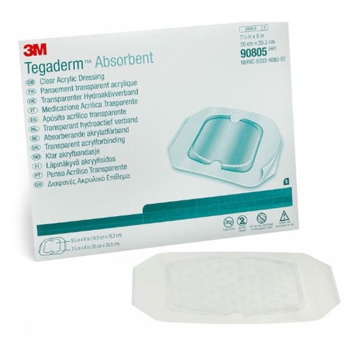 [MMM-90805] Absorbent Acrylic Transparent Film Dressing 3M™ Tegaderm™ Square 7-7/8 X 8 Inch 2 Tab Delivery Without Label Sterile