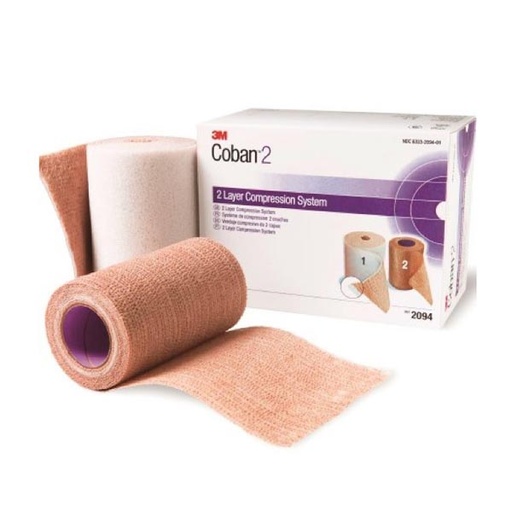 [MMM-2094N] 2 Layer Compression Bandage System 3M™ Coban™ 2 2-9/10 Yard X 4 Inch / 4 Inch X 5-1/10 Yard 35 to 40 mmHg Self-adherent / Pull On Closure Tan / White NonSterile