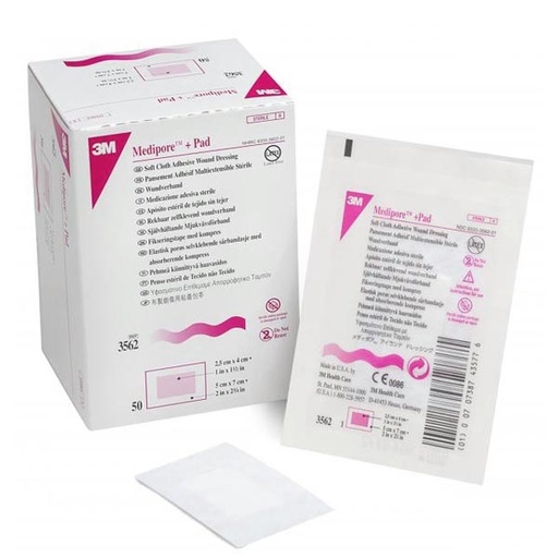 [MMM-3562] Adhesive Dressing 3M™ Medipore™ 2 X 2-3/4 Inch Soft Cloth Rectangle White Sterile