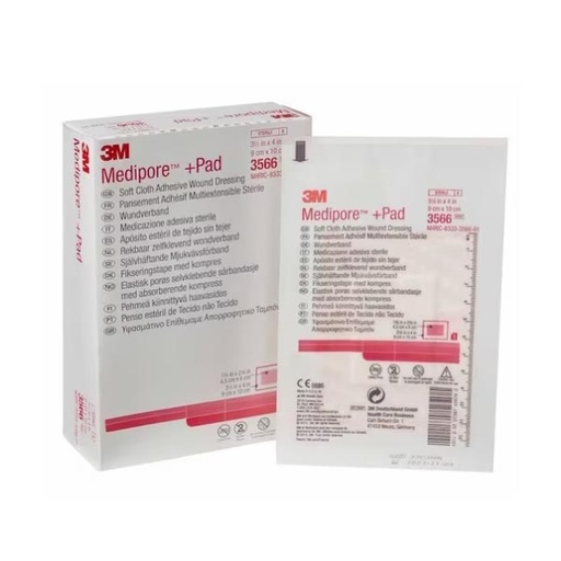 [MMM-3566] Adhesive Dressing 3M™ Medipore™ 3-1/2 X 4 Inch Soft Cloth Rectangle White Sterile