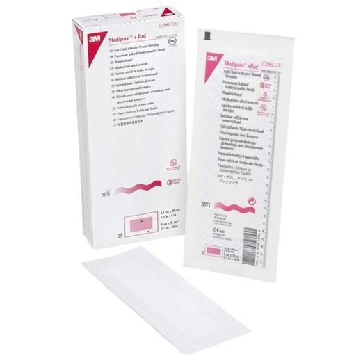[MMM-3571] Adhesive Dressing 3M™ Medipore™ 3-1/2 X 10 Inch Soft Cloth Rectangle White Sterile
