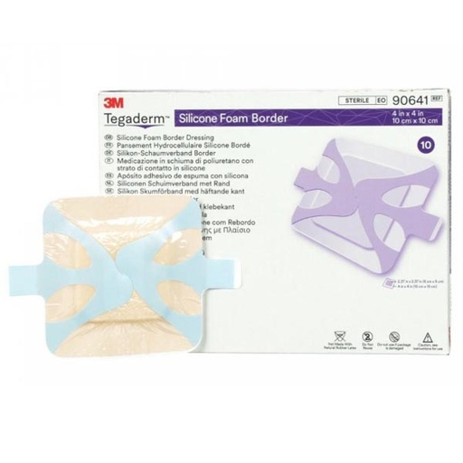 [MMM-90641] Silicone Foam Dressing 3M™ Tegaderm™ 4 X 4 Inch Square Silicone Adhesive with Border Sterile