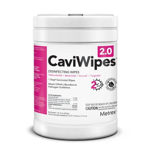 [MET-14-1100] CaviWipes™ 2.0 Surface Disinfectant Premoistened Manual Pull Wipe 160 Count Canister Disposable Alcohol Scent NonSterile