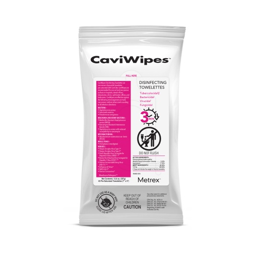 [MET-13-1224] CaviWipes™ Surface Disinfectant Premoistened Alcohol Based Manual Pull Wipe 45 Count Soft Pack Disposable Alcohol Scent NonSterile